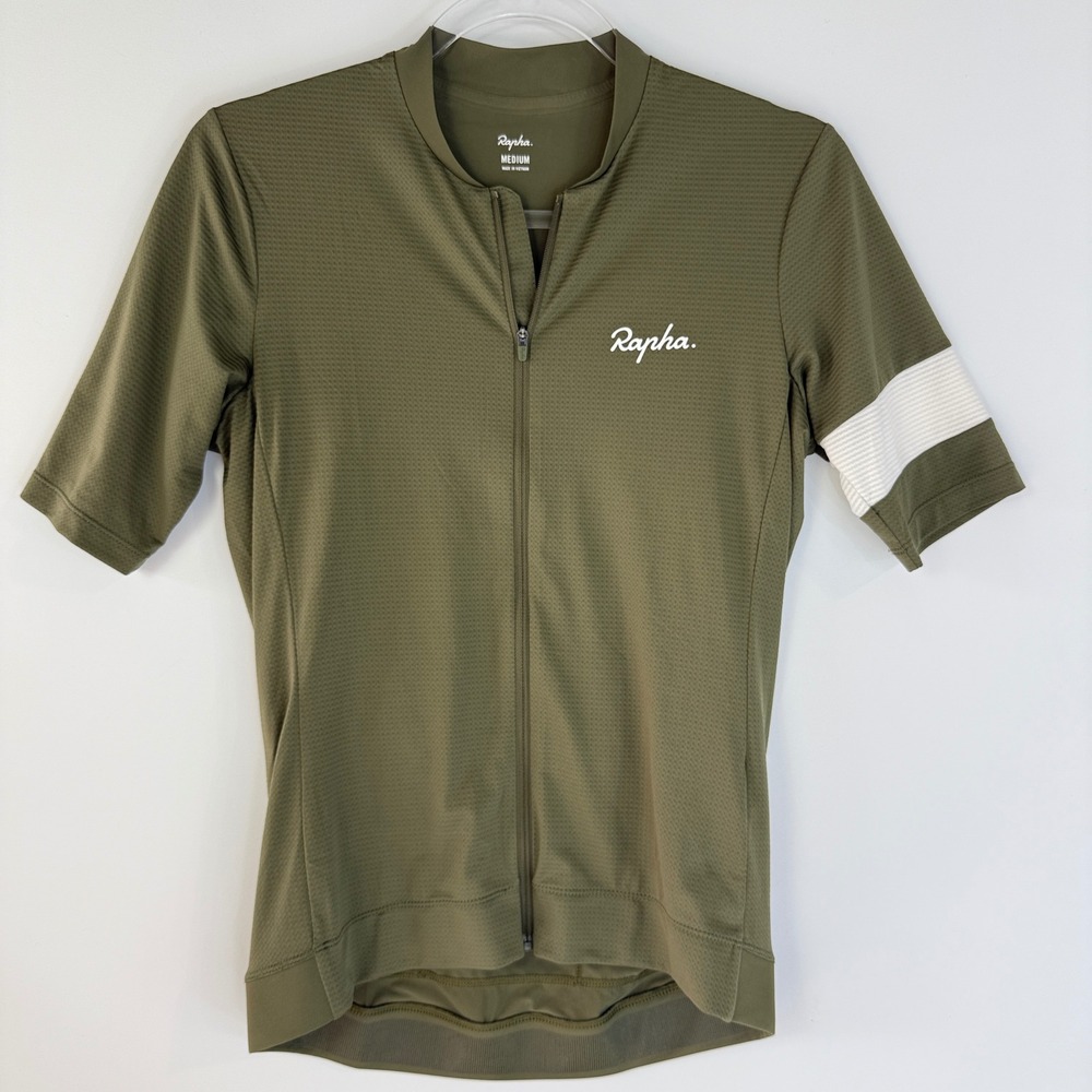 Rapha Core Lightweight Cycling Jersey Women Medium Olive Green Short Sleeve Zip